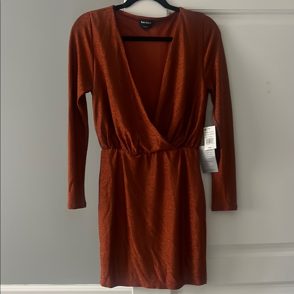 Bebe Brown Bodycon Dress with Plunge Neckline